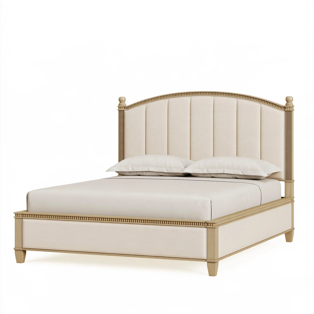 Letto matrimoniale 160 x 200 cm in legno e tessuto beige stile classico