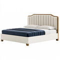 Letto matrimoniale 160 x 200 cm imbottito crema e legno marrone stile moderno