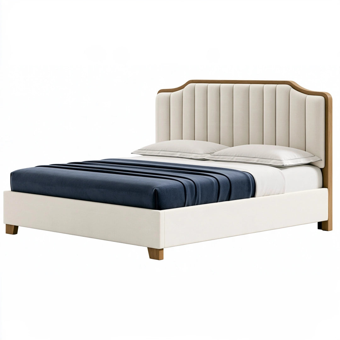 Letto matrimoniale 160 x 200 cm imbottito crema e legno marrone stile moderno