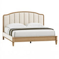 Letto matrimoniale 160 x 200 cm in legno e tessuto beige - testiera imbottita classica