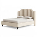 Letto matrimoniale 160 x 200 cm imbottito in tessuto beige con testiera scanalata stile moderno