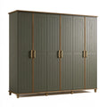 Armadio guardaroba 240 x 60 x 200 cm in legno ingegnerizzato verde oliva e marrone stile moderno a 6 ante