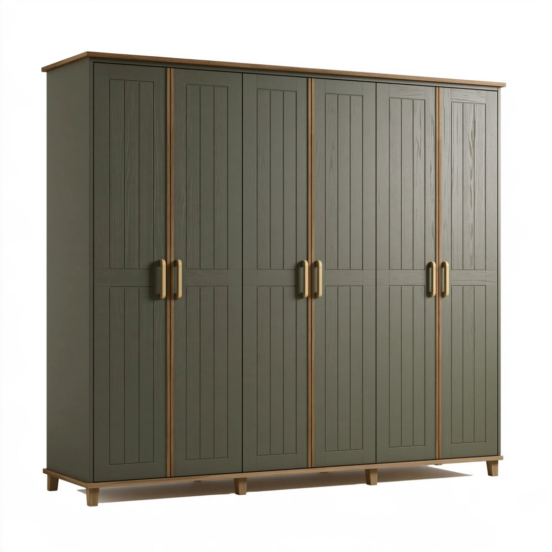 Armadio guardaroba 240 x 60 x 200 cm in legno ingegnerizzato verde oliva e marrone stile moderno a 6 ante
