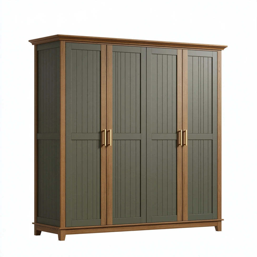 Armadio guardaroba 200x60x200 cm in legno verde oliva e marrone stile rustico con 4 ante