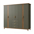Armadio guardaroba 180 x 60 x 200 cm in legno verde oliva e noce - sei ante con tre cassetti