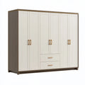 Armadio 240x60x220 cm bianco e marrone effetto legno con 6 ante e 2 cassetti
