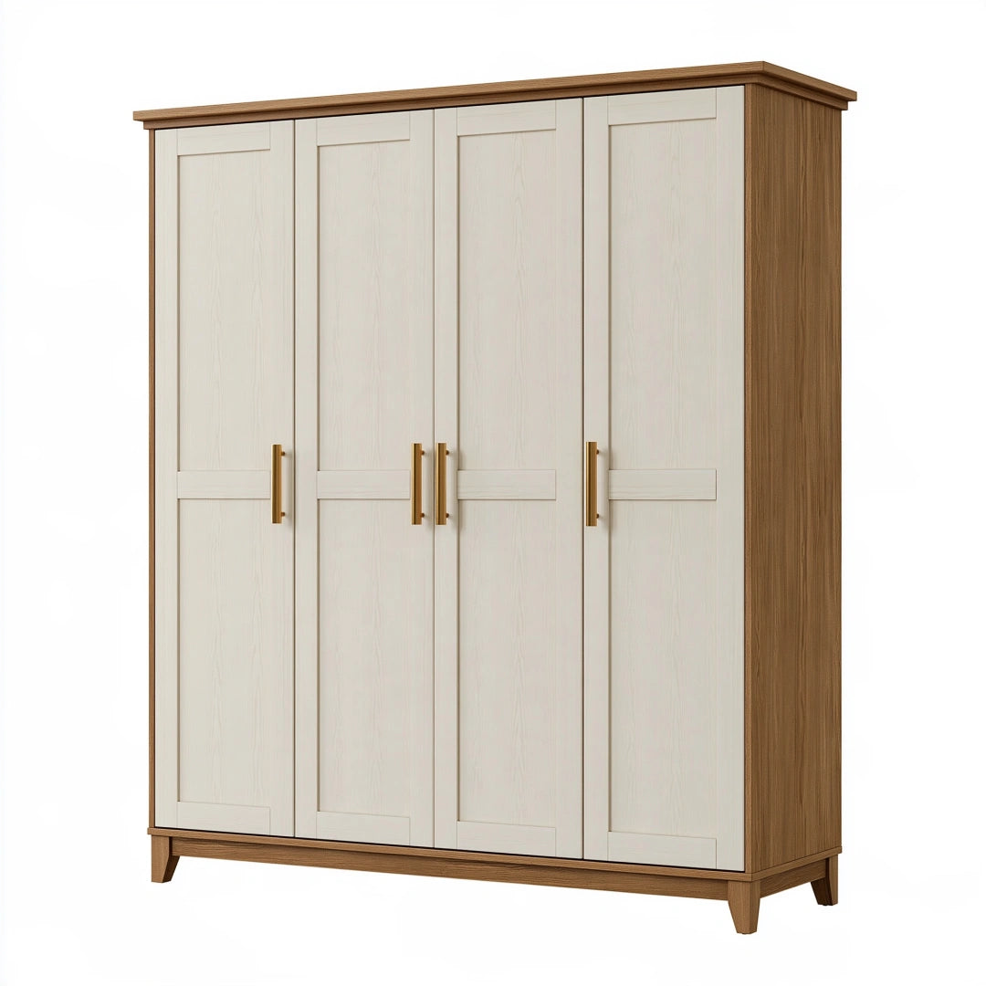 Armadio guardaroba 200 x 60 x 220 cm effetto legno bianco e rovere a 4 ante