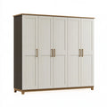 Armadio 240 x 60 x 220 cm in legno bianco e marrone a 5 ante stile moderno per camera da letto