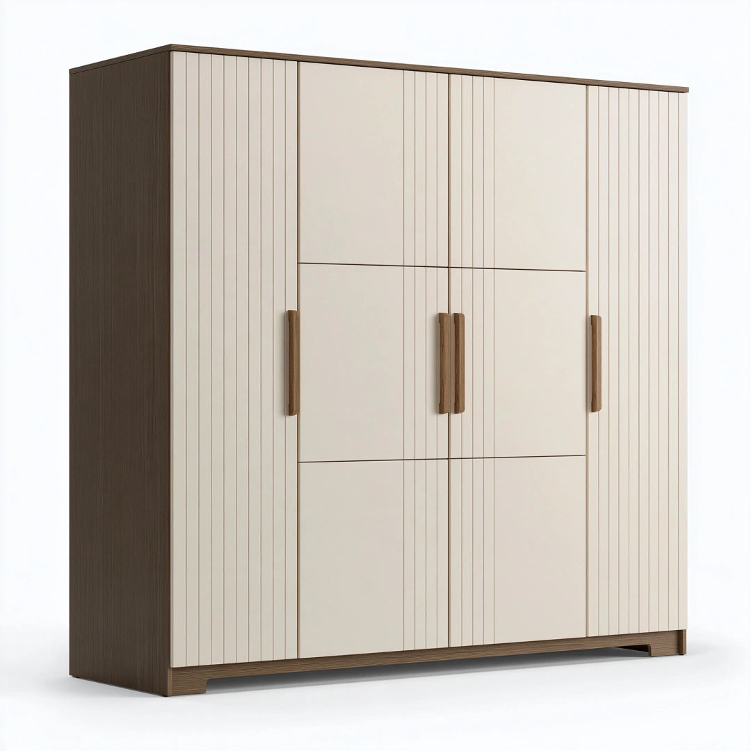 Armadio 180 x 60 x 200 cm in legno beige e marrone a 4 ante stile moderno