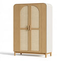 Armadio guardaroba 120x60x200 cm in legno marrone e bianco con ante in rattan - stile naturale