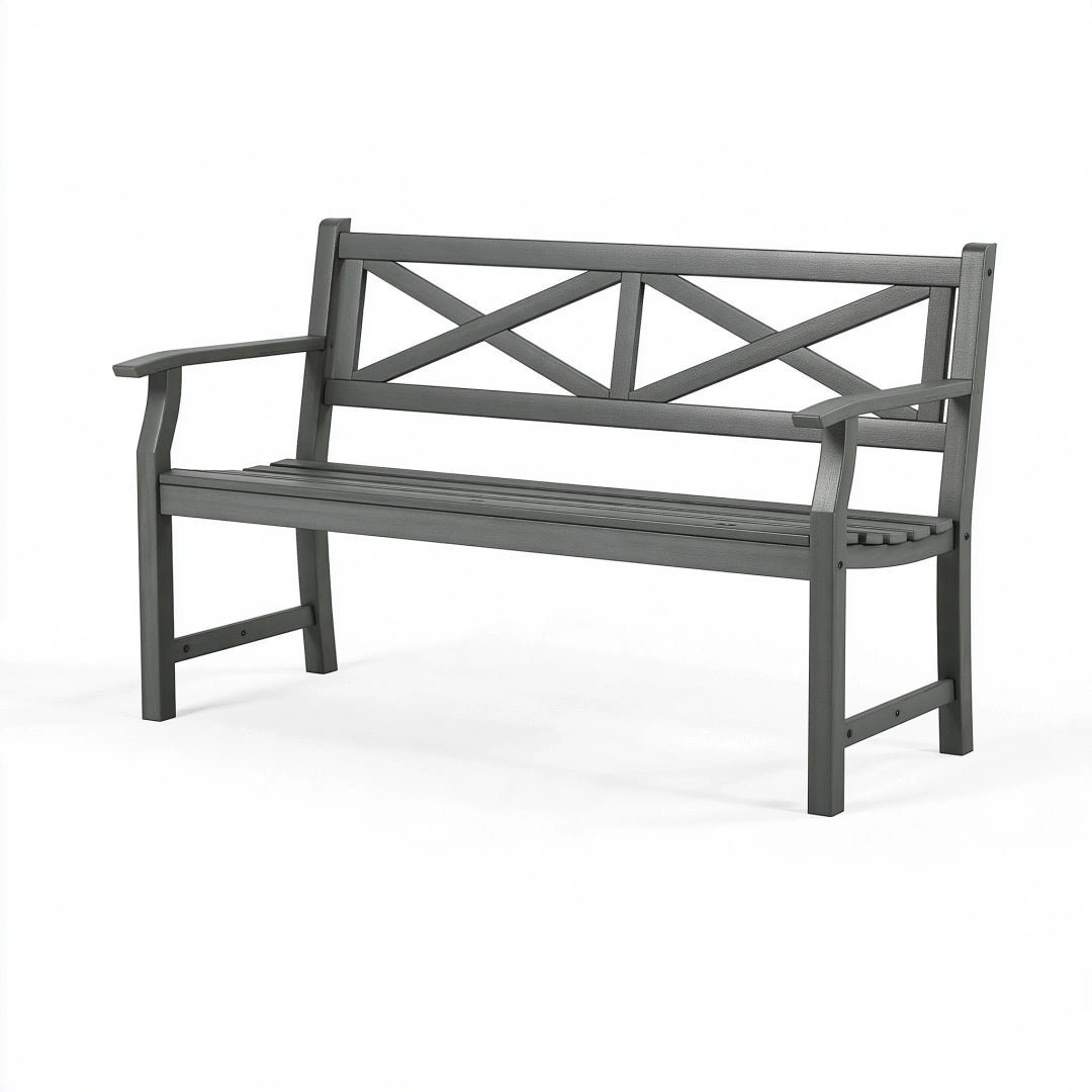 Panca da giardino 120 x 60 x 85 cm in acciaio grigio antracite con schienale a croce