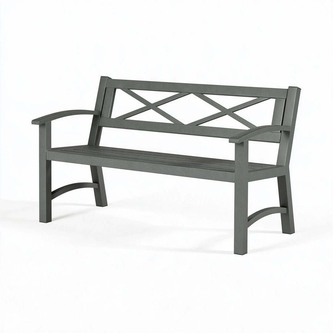Panchina da giardino 122 x 61 x 91 cm in metallo grigio antracite - schienale a croce