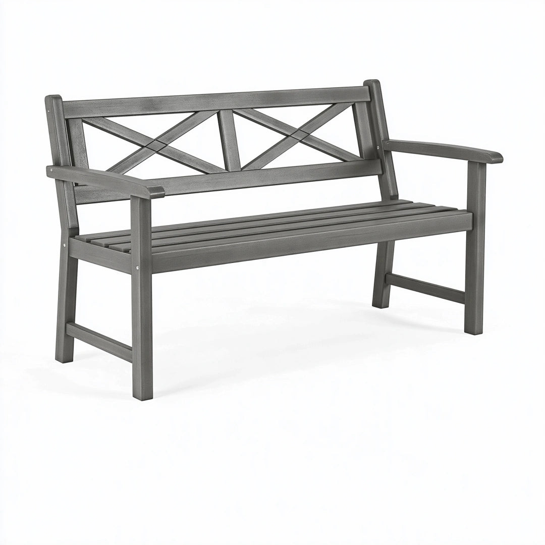 Panca da giardino 120 x 62 x 85 cm in polipropilene grigio con schienale a croce