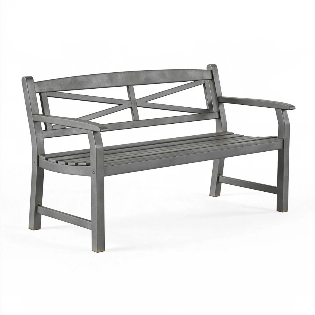 Panchina da giardino 122 x 61 x 88 cm in metallo grigio con schienale a croce