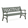Panca da giardino 122 x 62 x 84 cm in metallo grigio con schienale decorativo