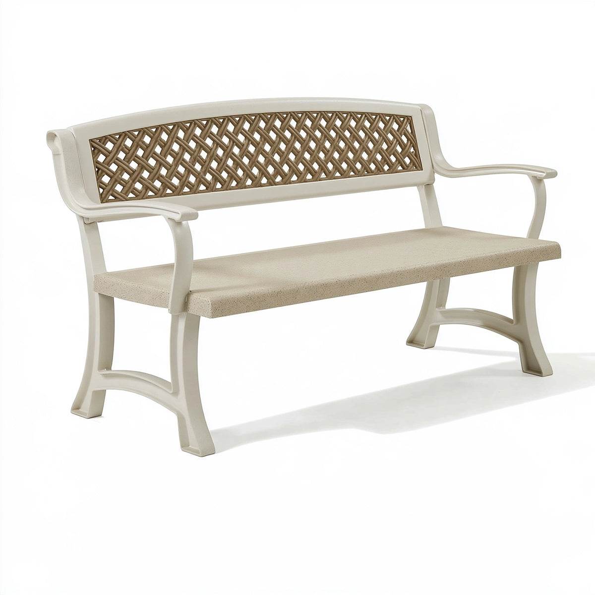 Panca da giardino 120 x 60 x 82 cm in plastica beige con schienale effetto intrecciato