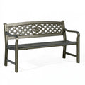 Panca da giardino 122 x 61 x 91 cm in metallo grigio bronzo con schienale decorativo