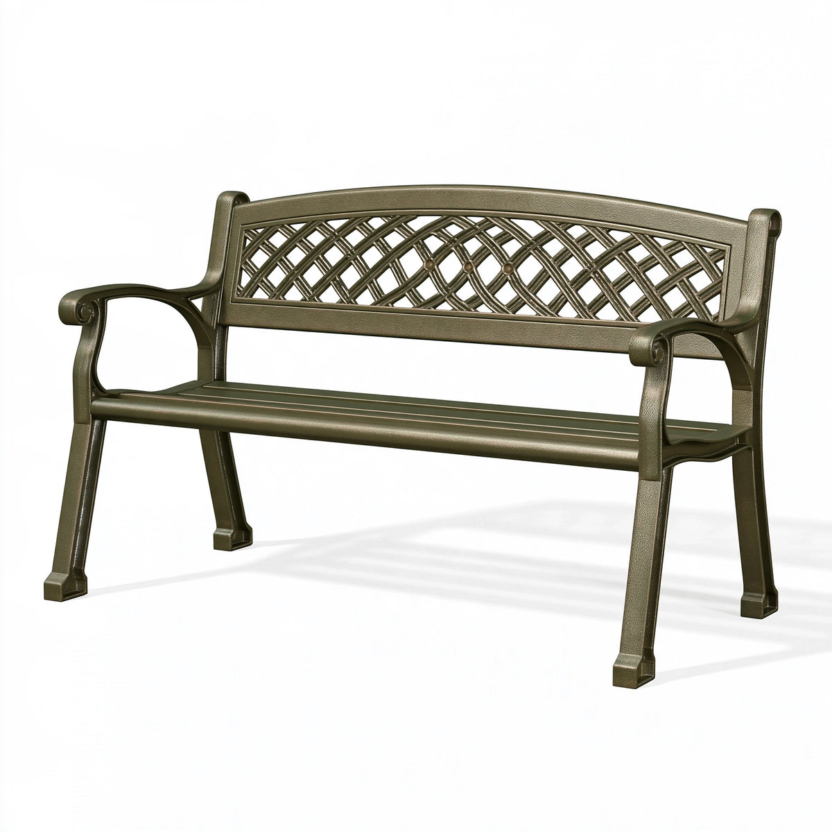 Panchina da giardino 122 cm in metallo verde bronzo - schienale intrecciato