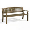 Panca da giardino 122 x 61 x 89 cm in metallo bronzo con schienale intrecciato stile classico