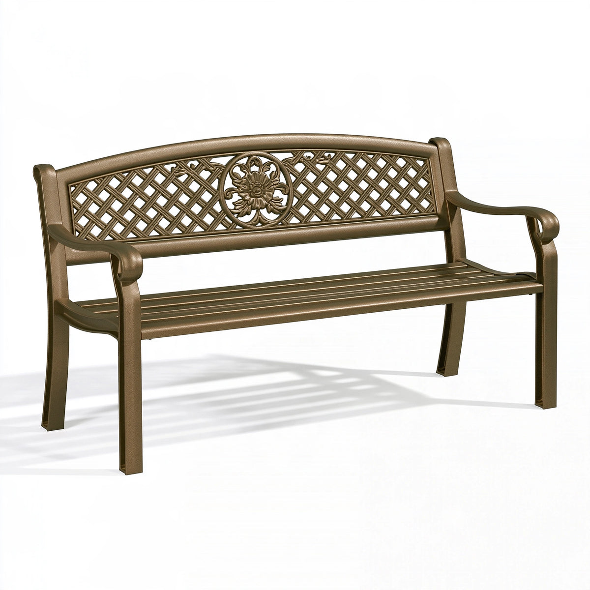 Panca da giardino 122 x 61 x 89 cm in metallo bronzo con schienale intrecciato stile classico