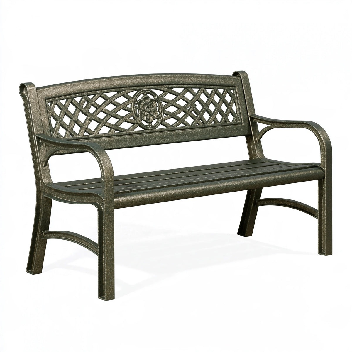 Panca da giardino 122 x 61 x 88 cm in metallo verde scuro stile classico