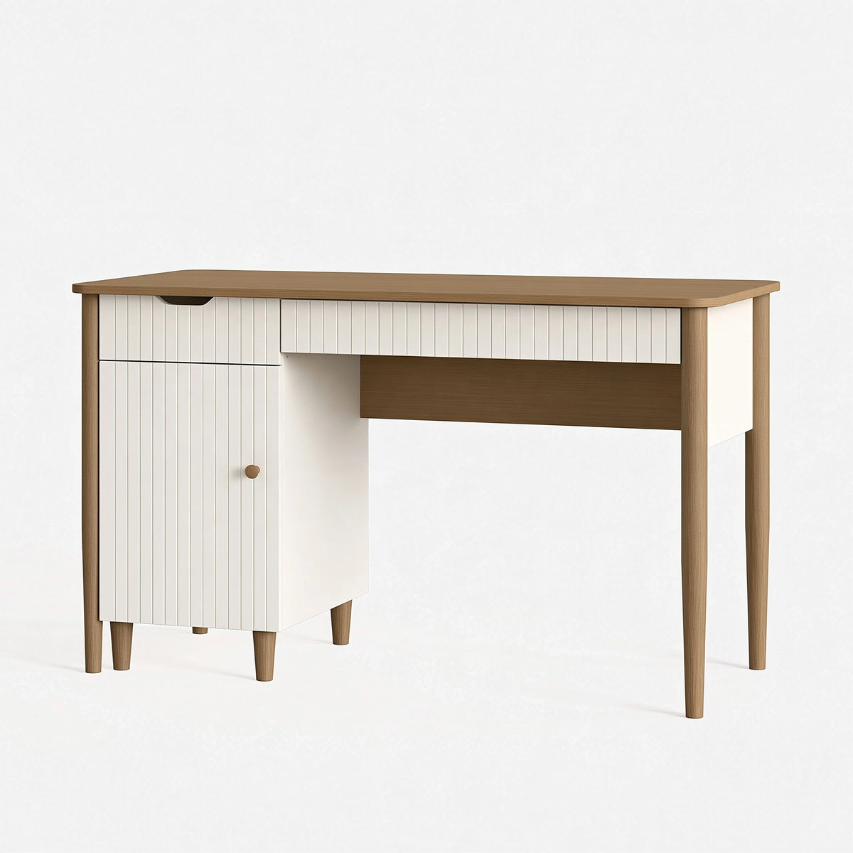 Scrivania 120 x 60 x 75 cm in legno bianco e marrone con cassetti e vano contenitore stile moderno