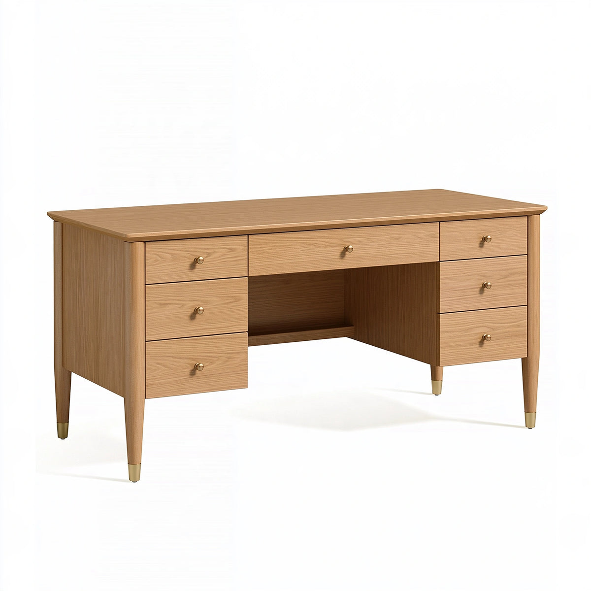 Scrivania 140 x 60 x 76 cm in legno marrone chiaro con 7 cassetti stile classico
