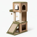 Tiragraffi per gatti 60 x 50 x 135 cm in pannelli effetto legno e sisal beige verde - con cuccia e rampa