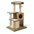 Albero tiragraffi per gatti 60 x 60 x 145 cm in legno sisal verde e beige con cuccia e piattaforme