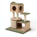 Tiragraffi per gatti 60 x 60 x 140 cm in legno beige e verde con cuccia e colonne in sisal