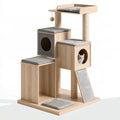 Tiragraffi per gatti 80 x 60 x 140 cm in legno beige e grigio con cuccia e colonne in sisal